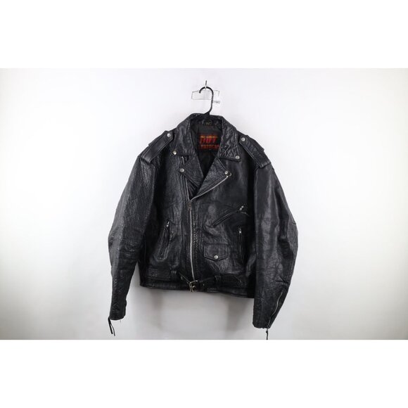 Vintage 90s Streetwear Mens 48 Distressed Belted Leather Motorcycle Jacket Black